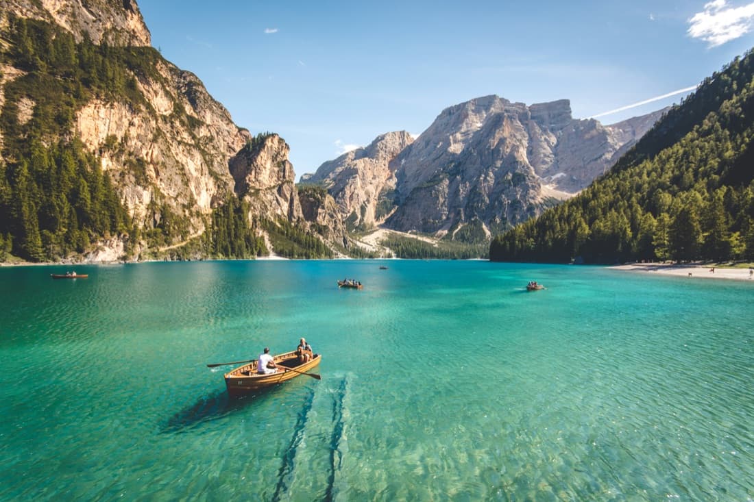 A turquoise alpine lake in the Italian Dolomites